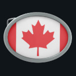Canada Flag Oval Belt Buckle<br><div class="desc">Canadian Flag. The eleven pointed red red maple leaf and symmetrical red stripes make this one of the most recognisable national flags.</div>