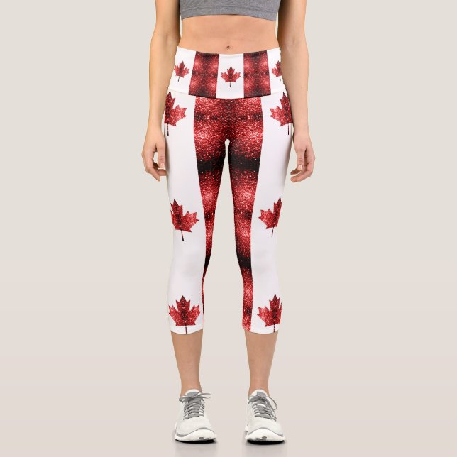 Canada flag red sparkles pattern capri leggings (Front)