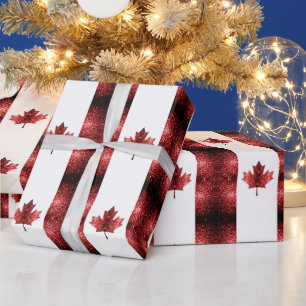 Canada flag red sparkles pattern wrapping paper