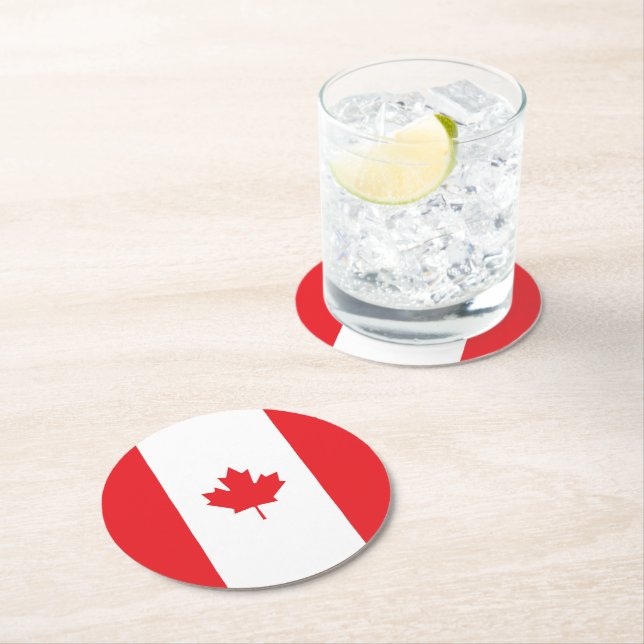 Canada flag round paper coaster (Insitu)