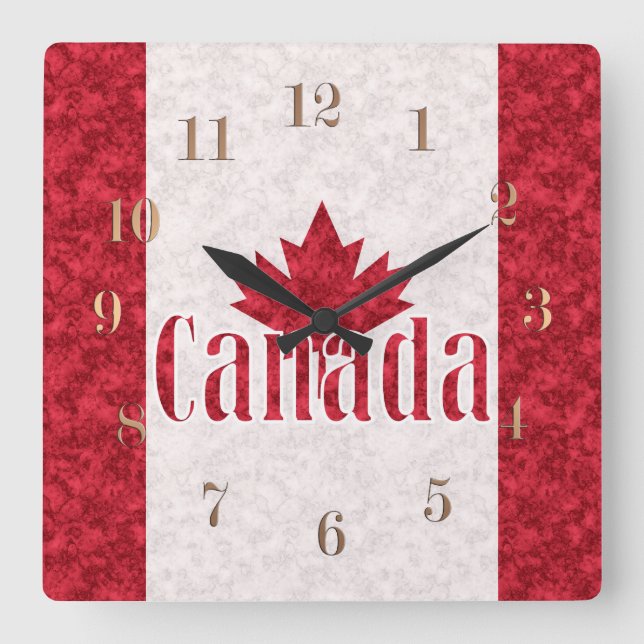 Canada flag square wall clock (Front)