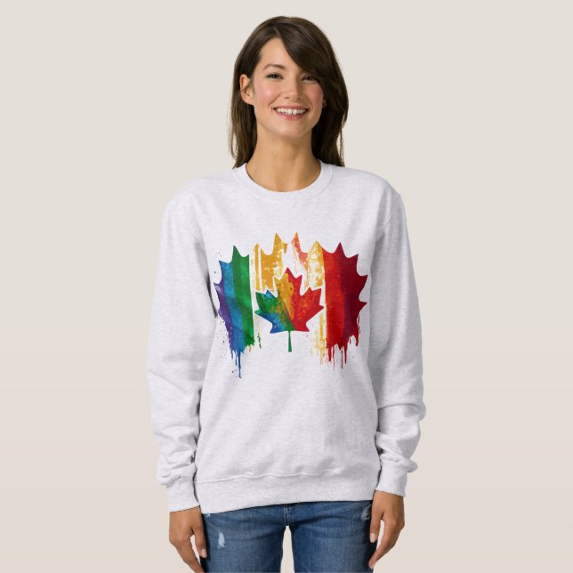 Canada Gay Pride Rainbow Flag Maple Leaf LGTBQ Sweatshirt (Front Full)