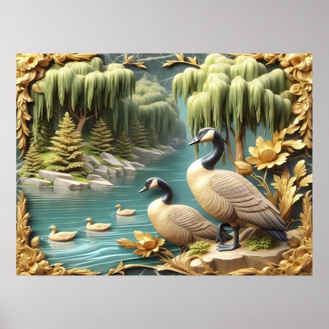 Canada Geese Amidst the Weeping Willows 24x18 Poster (Front)