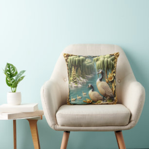 Canada Geese Amidst the Weeping Willows  Cushion