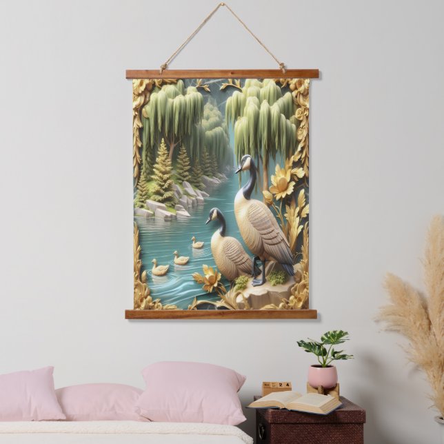 Canada Geese Amidst the Weeping Willows  Hanging Tapestry (Bedroom)