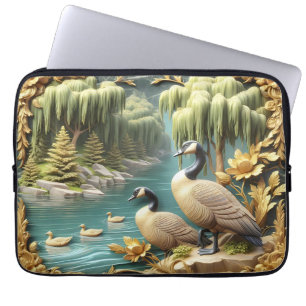 Canada Geese Amidst the Weeping Willows Laptop Sleeve