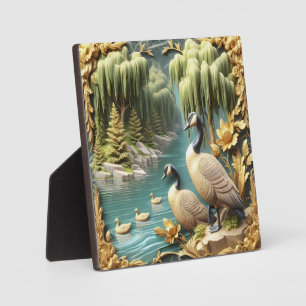 Canada Geese Amidst the Weeping Willows Plaque