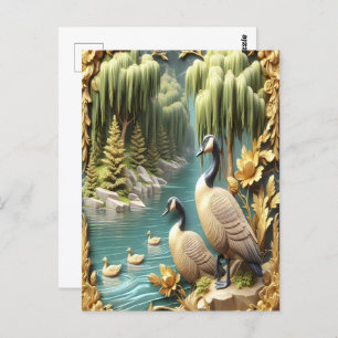 Canada Geese Amidst the Weeping Willows Postcard