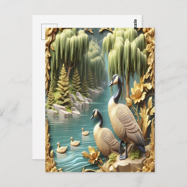 Canada Geese Amidst the Weeping Willows  Postcard (Front/Back)