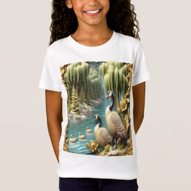 Canada Geese Amidst the Weeping Willows  T-Shirt (Front)
