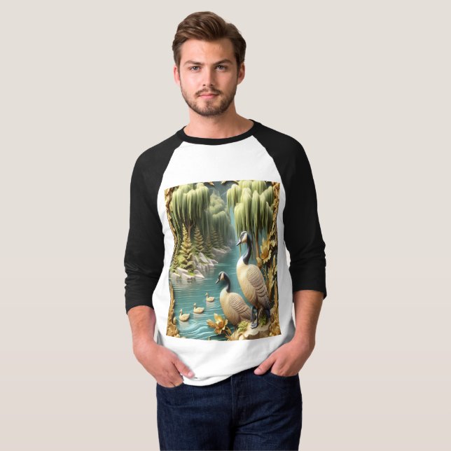 Canada Geese Amidst the Weeping Willows  T-Shirt (Front Full)