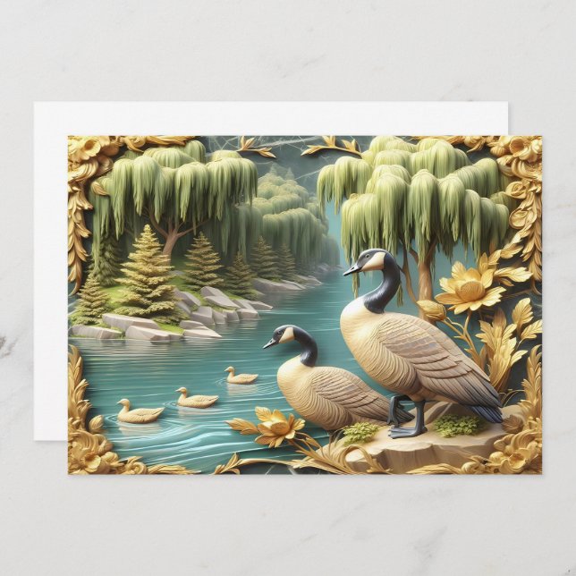 Canada Geese Amidst the Weeping Willows  Thank You Card (Front/Back)