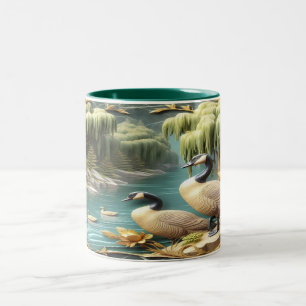 Canada Geese Amidst the Weeping Willows  Two-Tone Coffee Mug