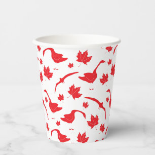 Canada Geese and Maple Leaves - Canadian flag red. Paper Cups