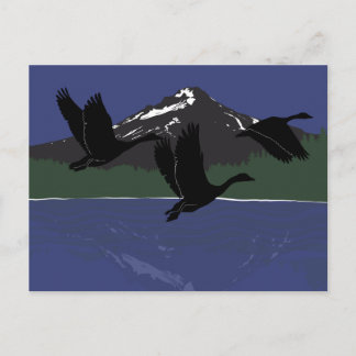 Canada Geese Flying Over Mountain Lake Wilderness Holiday Postcard
