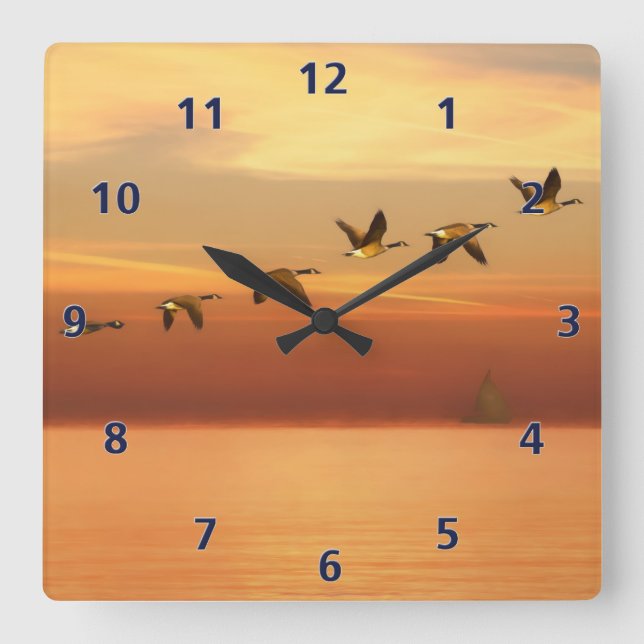 Canada Geese in Flight at Sunset Square Wall Clock (Front)