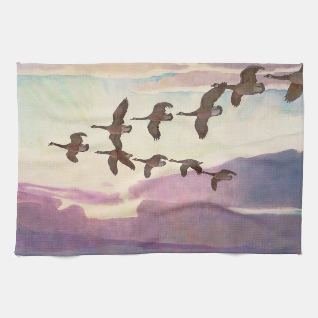 Canada Geese in Spring by Newell Convers Wyeth Tea Towel (Horizontal)