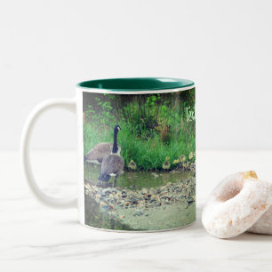 Canada Geese Mum Dad Babies Nature Personalised Two-Tone Coffee Mug