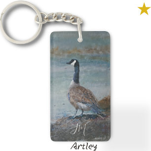 Canada Goose Bird Painting Custom Initials Birder Key Ring