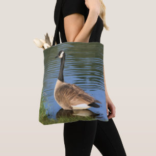 Canada Goose In Water Oil Painting Tote Bag