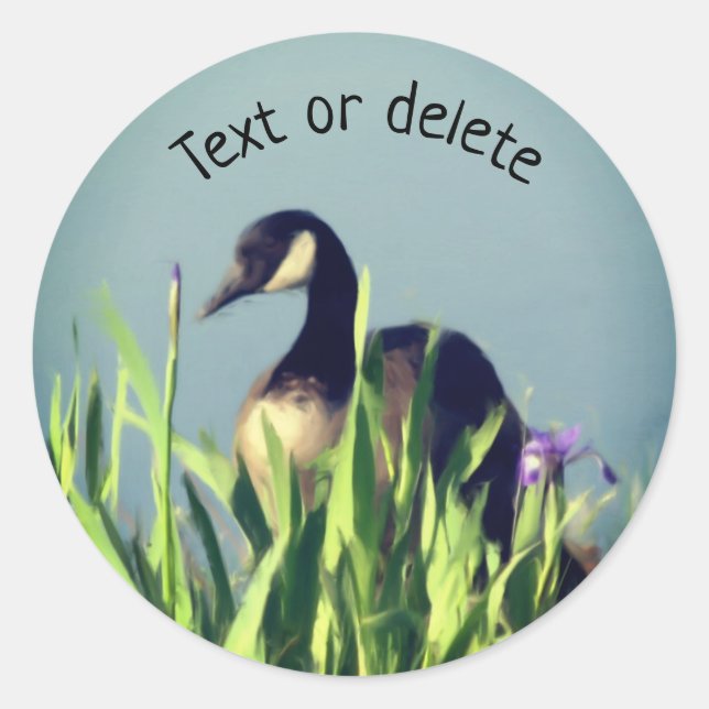 Canada Goose Irises Animal Art Personalised Classic Round Sticker (Front)