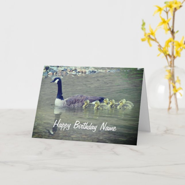 Canada Goose Mum Babies Personalised Birthday  Card (Yellow Flower)