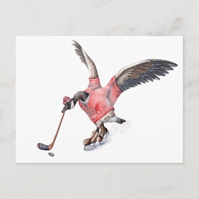 Canada Goose Playing Hockey Postcard (Front)