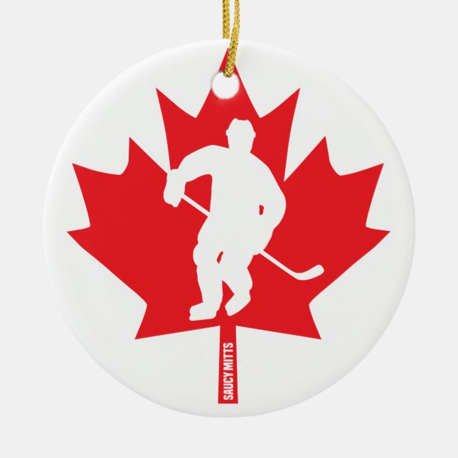 Canada Hockey Maple Leaf Player Christmas Ceramic Tree Decoration (Front)