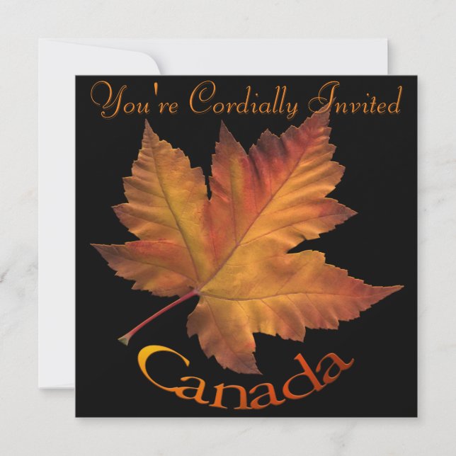 Canada Invitations Personalised Maple Leaf CN RSVP (Front)