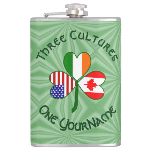 Canada Ireland USA Shamrock Flag Personalised  Hip Flask