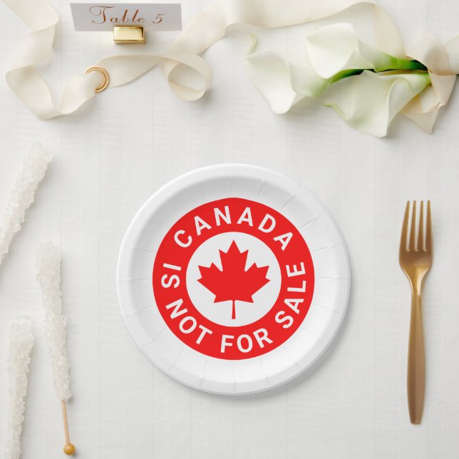 Canada is not for sale typography red maple leaf paper plate (Wedding)