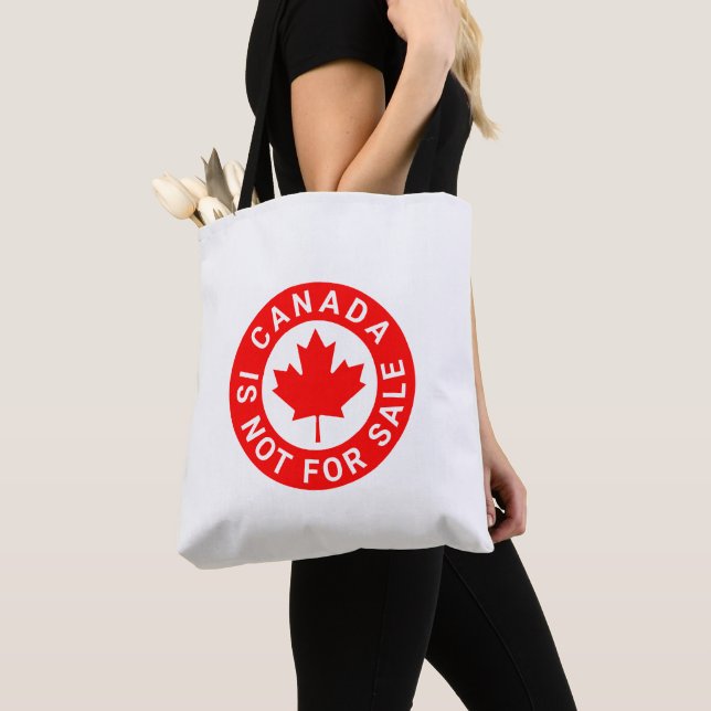 Canada is not for sale typography red maple leaf tote bag (Close Up)