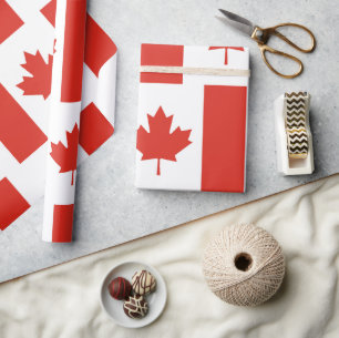 Canada Leaf Patriotic Flag Wrapping Paper