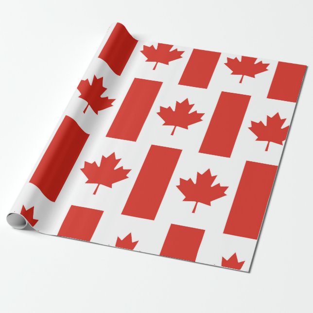 Canada Leaf Patriotic Flag Wrapping Paper (Unrolled)