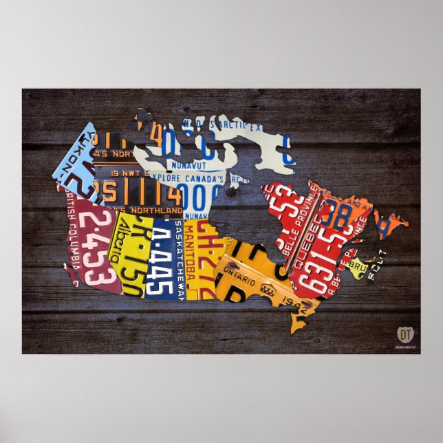 Canada License Plate Map Recycled Art Print (Front)
