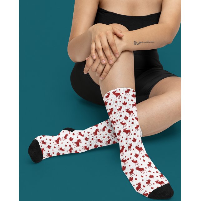 Canada Maple Leaf and Moose Pattern Socks (Canadian pride! Custom Canadian themed socks.)