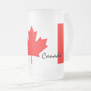 Canada Maple Leaf Flag Colours Frosted Glass Beer Mug
