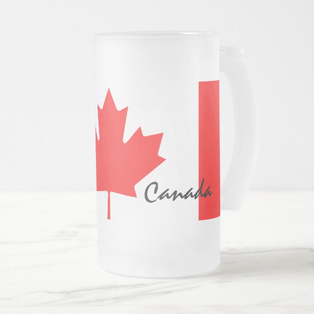 Canada Maple Leaf Flag Colours Frosted Glass Beer Mug (Front Right)