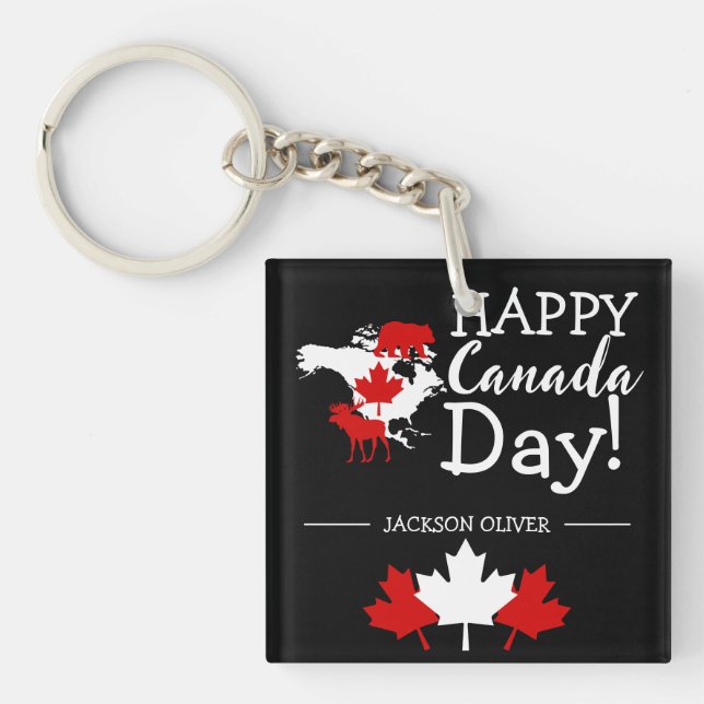 Canada Maple Leaf, Happy canada day, 1st of July Key Ring (Front)
