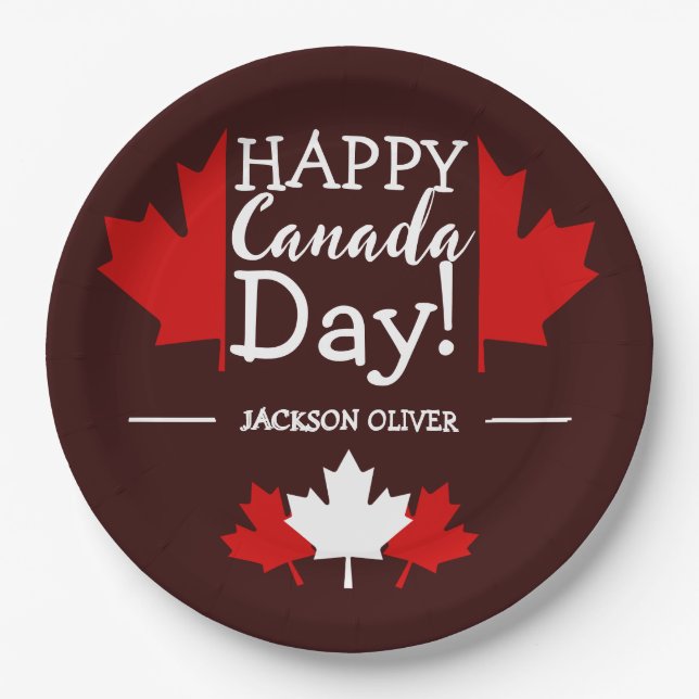 Canada Maple Leaf, Happy canada day, 1st of July Paper Plate (Front)