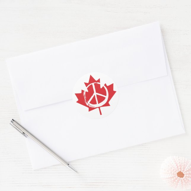 Canada Maple Leaf Peace Symbol Patriotic Free      Classic Round Sticker (Envelope)