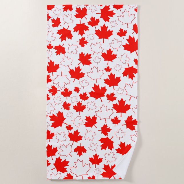Canada Maple Leaf Red White Random Pattern Beach Towel (Front)