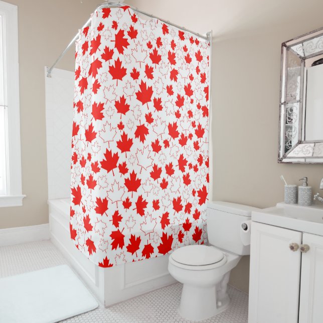 Canada Maple Leaf Red White Random Pattern Shower Curtain (In Situ)