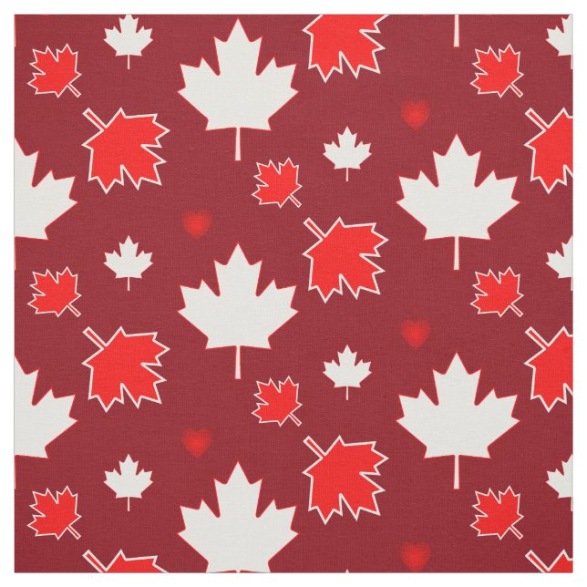 Canada Maple Leaf with Hearts on Crimson RED Fabric (Swatch)