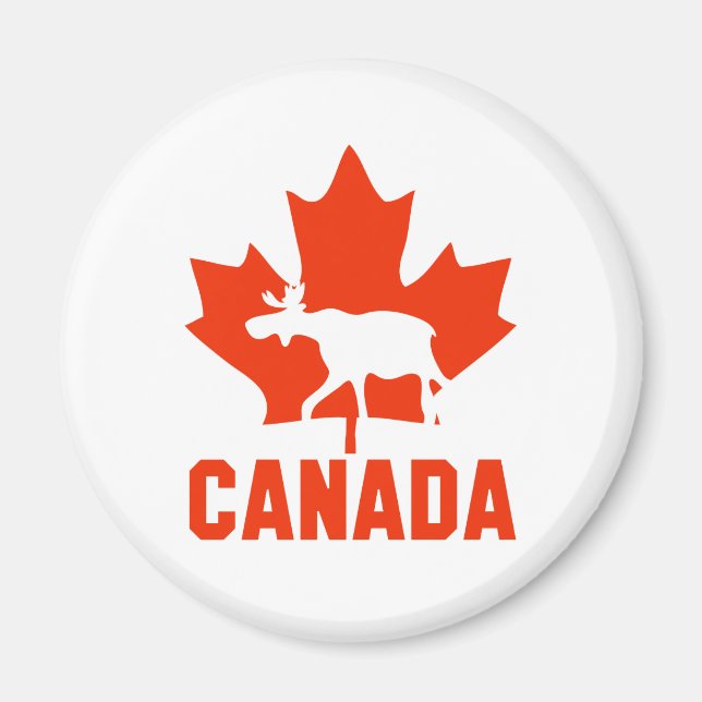 Canada Moose Red Maple Leaf Canadian Pride Magnet (Front)