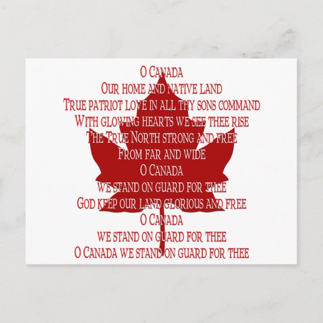 Canada Postcards Canada Anthem Souvenir Postcards (Front)
