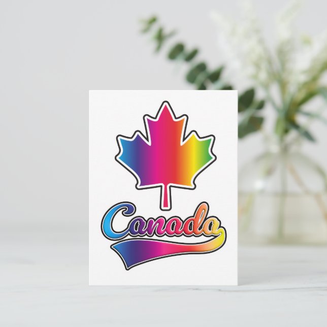 Canada Pride rainbow logo Holiday Postcard (Standing Front)