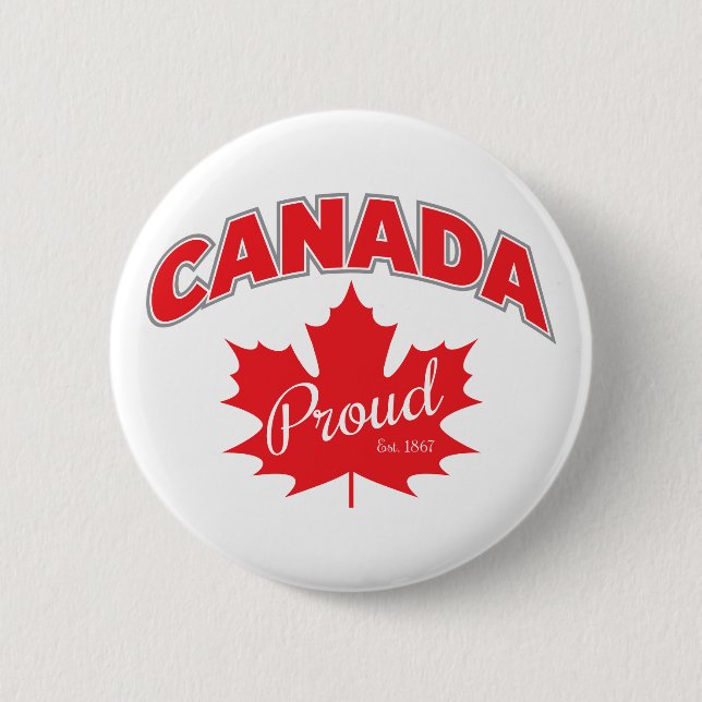 "Canada Proud Est. 1867" With Maple Leaf Graphic 6 Cm Round Badge (Front)