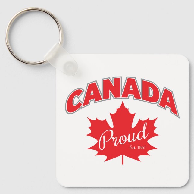 "Canada Proud Est. 1867" With Maple Leaf Graphic Key Ring (Front)