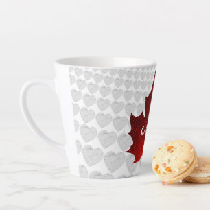 CANADA Red Maple Leaf White Hearts Latte Mug